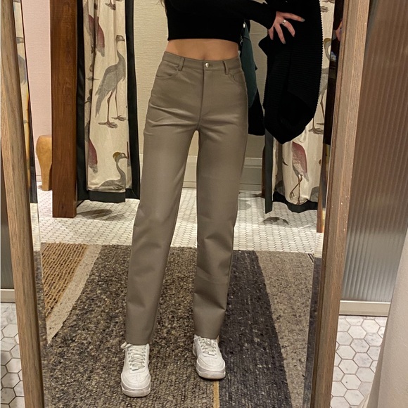 Aritzia Pants - Aritzia Melina Faux Leather Pant Size 4 Tall/Long Color Taupe